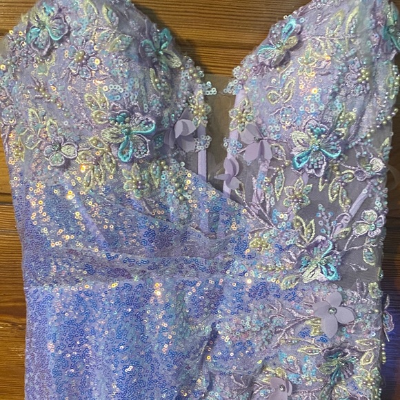 Iridescent Sequin prom dress with Floral Details - Picture 4 of 4